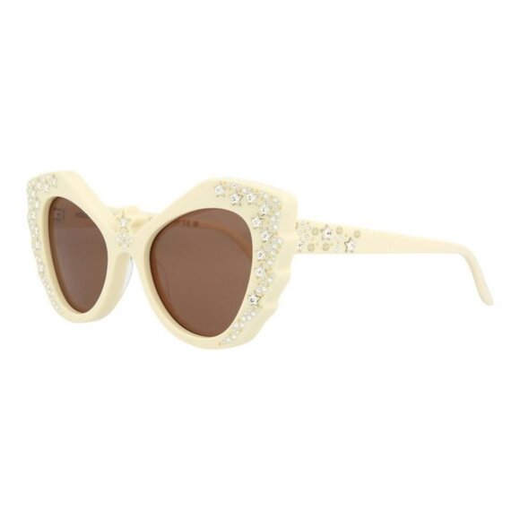 New Authentic Gucci Women’s Cat Eye Ivory Pearl Star Brown Designer Sunglasses - Picture 3 of 6